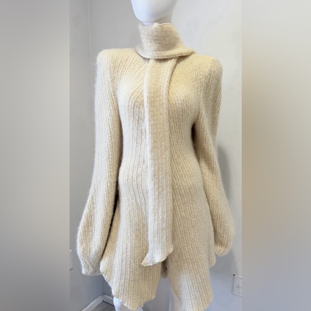 Vintage Lotte Gabole Hand Knitted Cardigan Dress 80’s Ivory Mohair couture Sm.